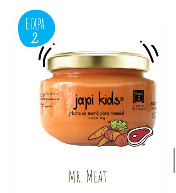 Japi kids mr meat ingredientes: carne, zanahoria, camote y tomillos